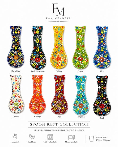 Ten color options for the hand-painted ceramic spoon rest