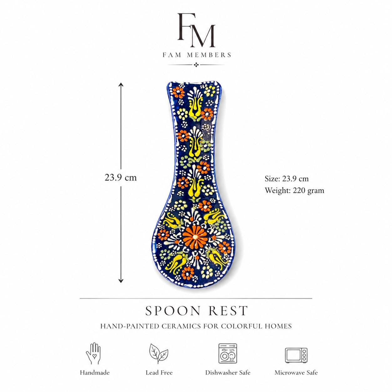 Measurement card for the hand-painted ceramic spoon rest