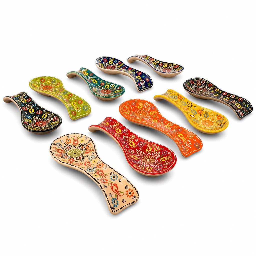 Assorted hand-painted floral ceramic spoon rests