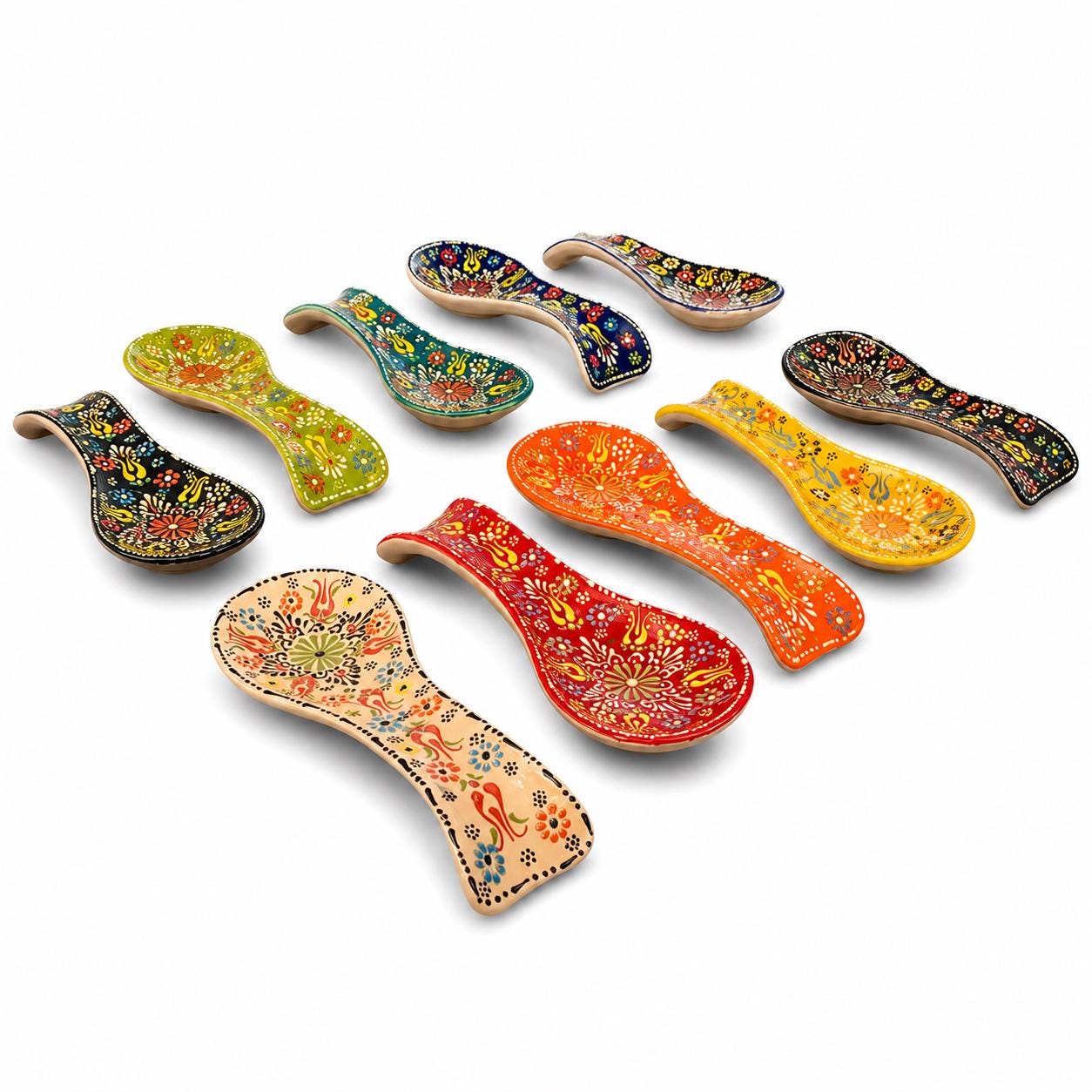 Assorted hand-painted floral ceramic spoon rests
