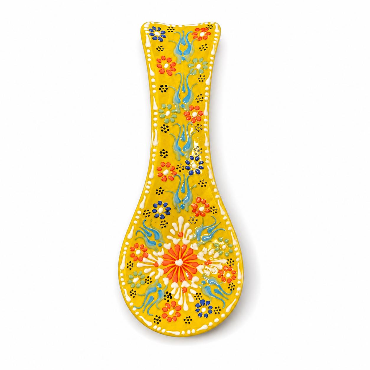 Yellow hand-painted floral ceramic spoon rest