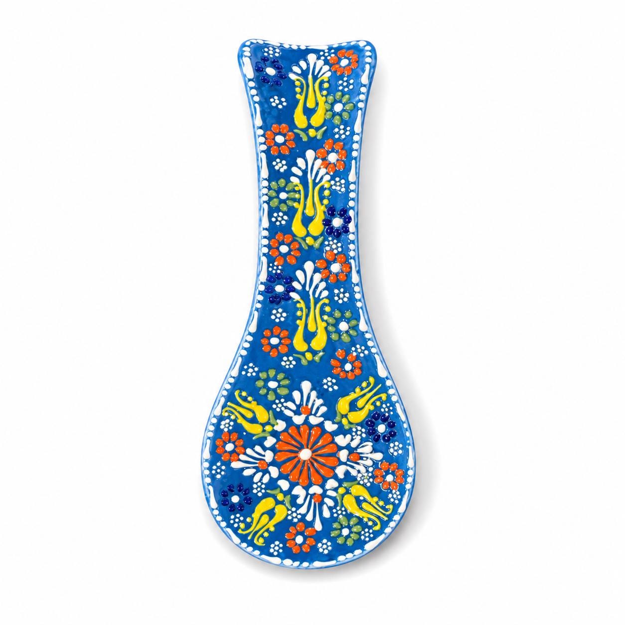 Blue hand-painted floral ceramic spoon rest