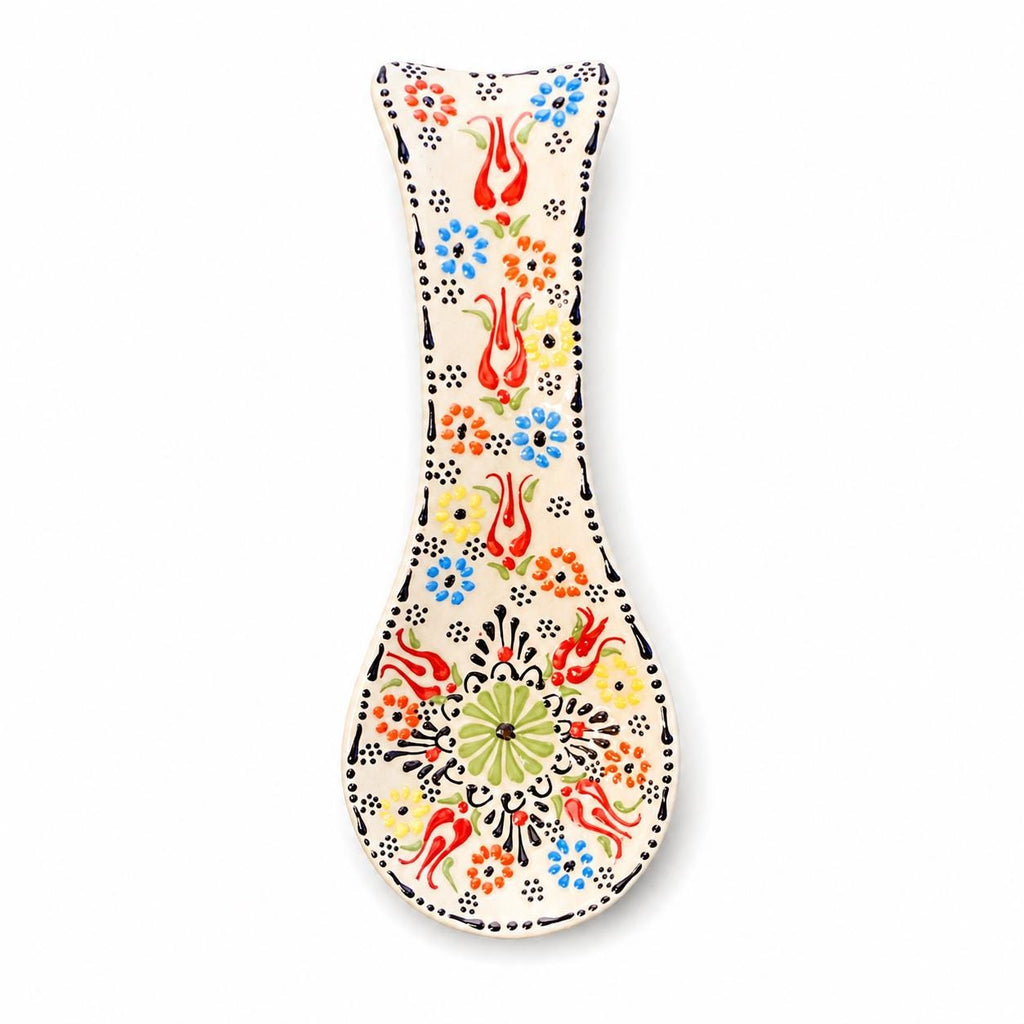 Ivory white hand-painted floral ceramic spoon rest