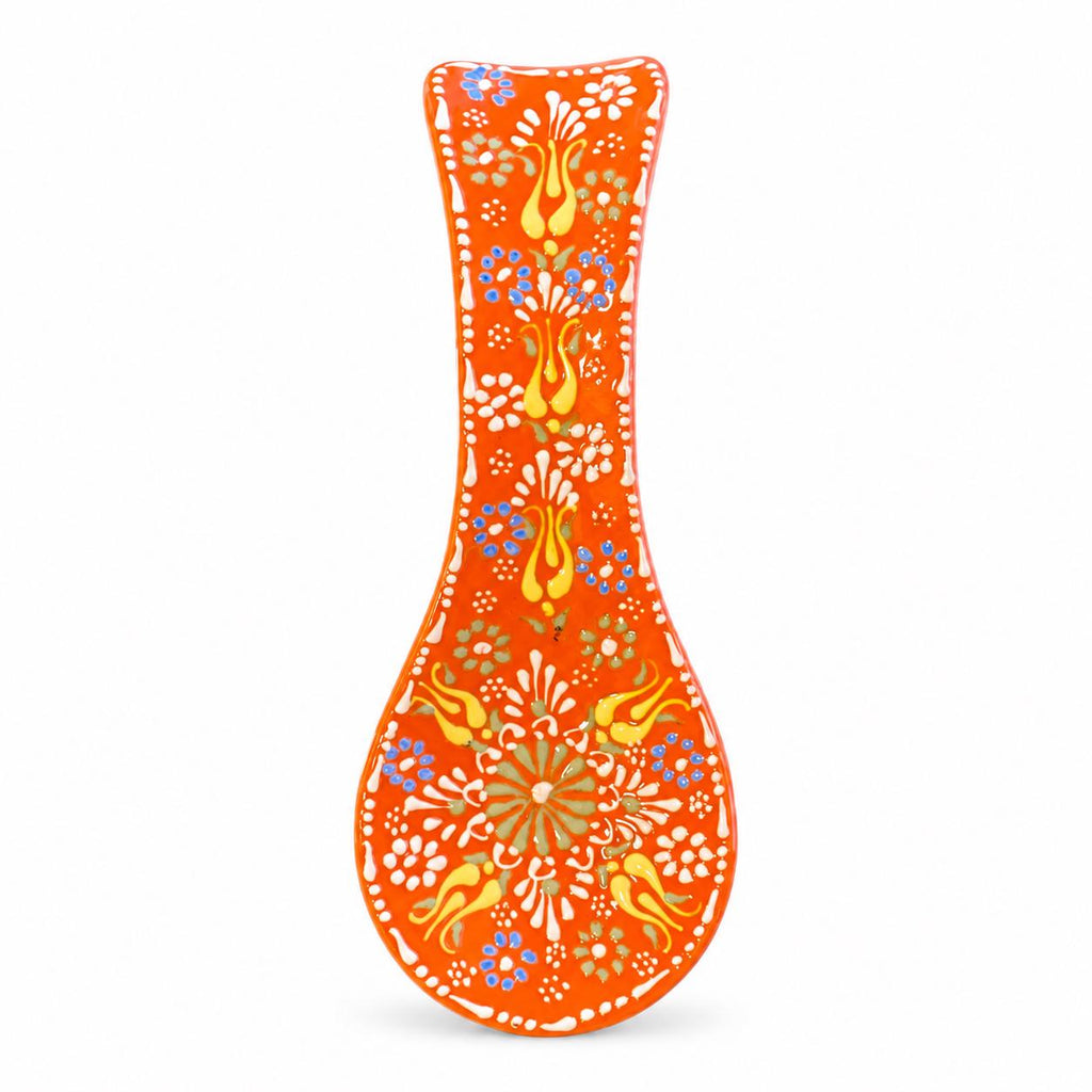Orange hand-painted floral ceramic spoon rest