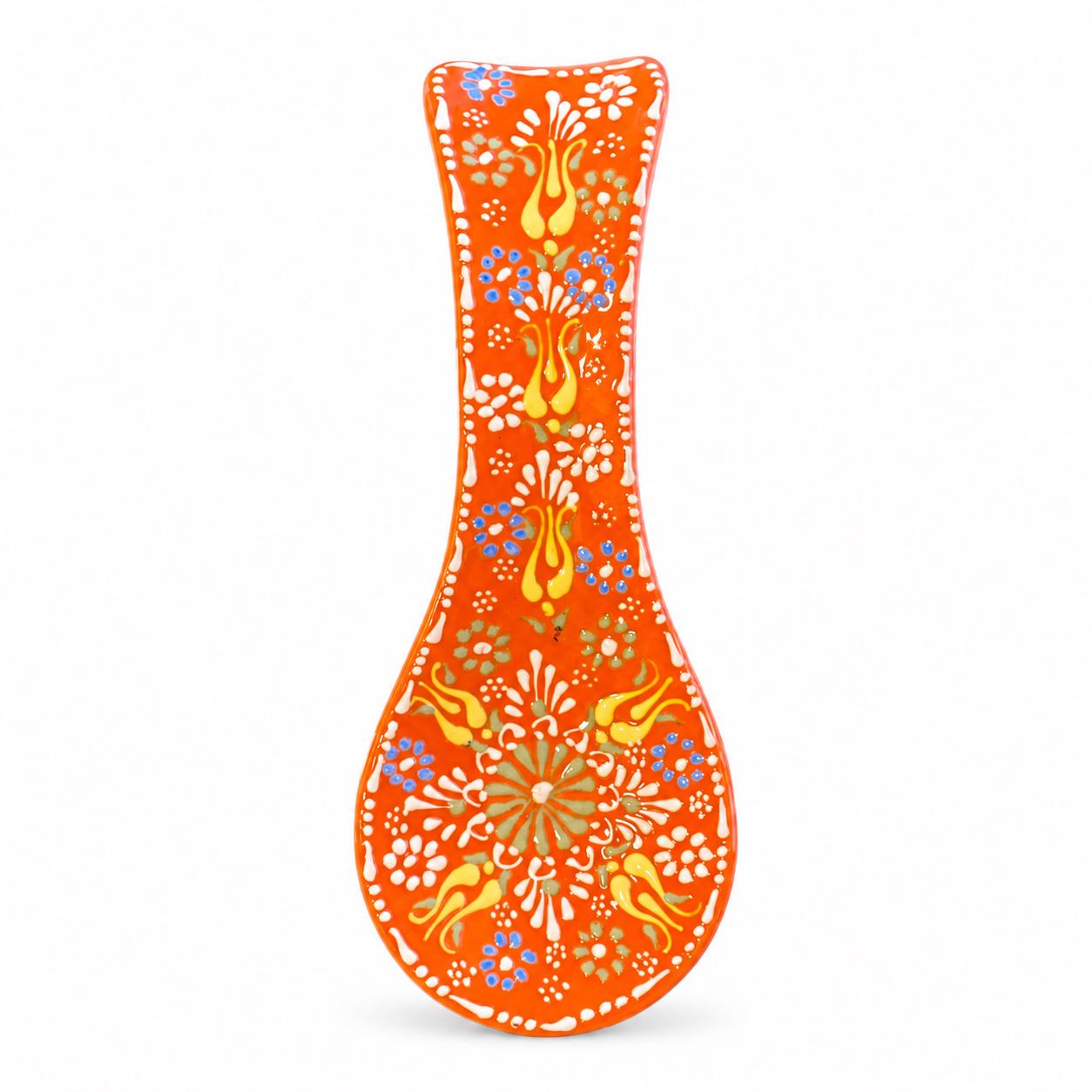 Orange hand-painted floral ceramic spoon rest
