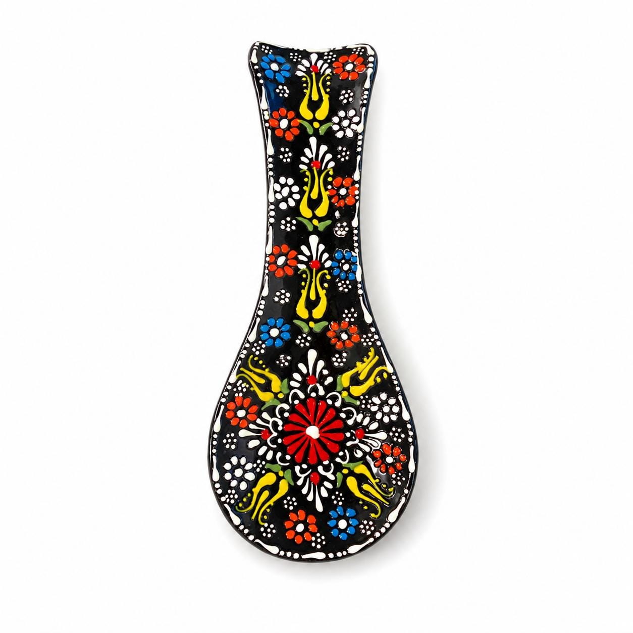 Black hand-painted floral ceramic spoon rest