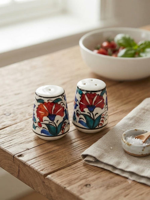 Hand-painted ceramic salt and pepper shaker set