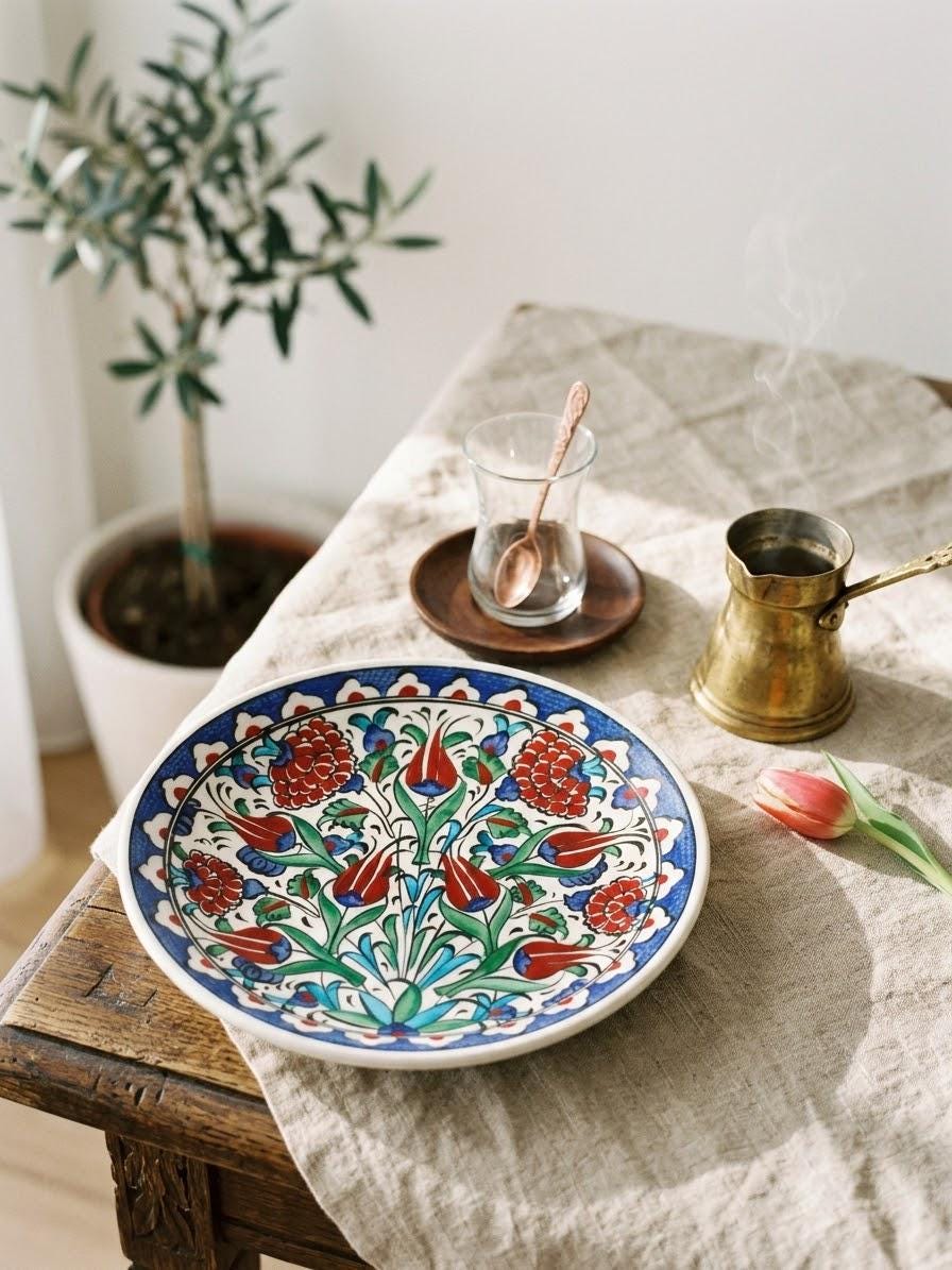 Hand-painted Ottoman floral ceramic serving plate