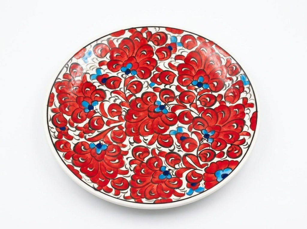 Top view of the red floral Ottoman ceramic serving plate