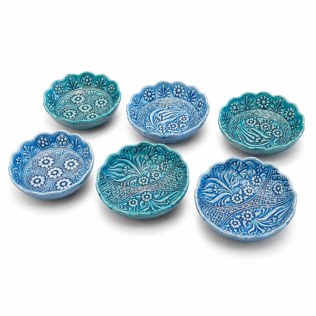Turkish Ceramic Snack Bowl Set of 6, Blue Teal Floral Dip Bowls, 9 cm — image 2