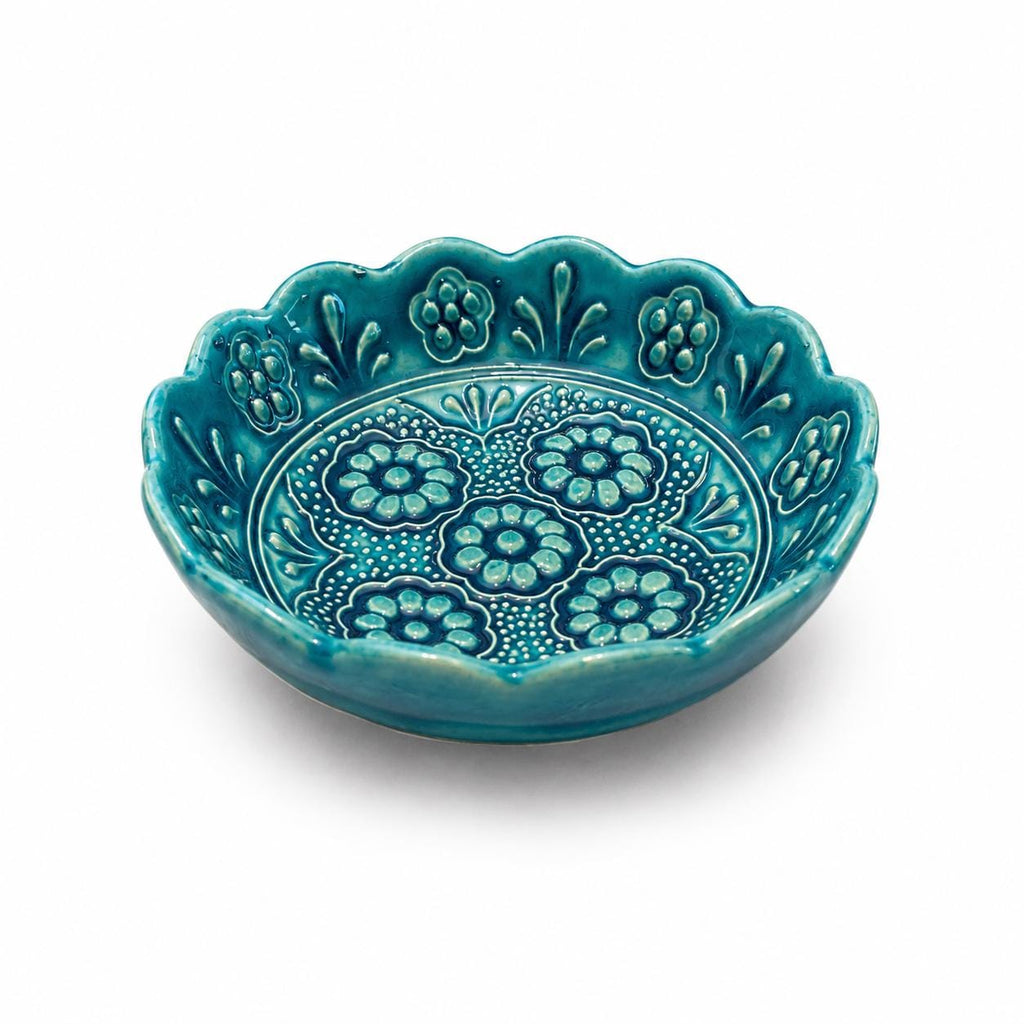Turkish Ceramic Snack Bowl Set of 6, Blue Teal Floral Dip Bowls, 9 cm — image 3