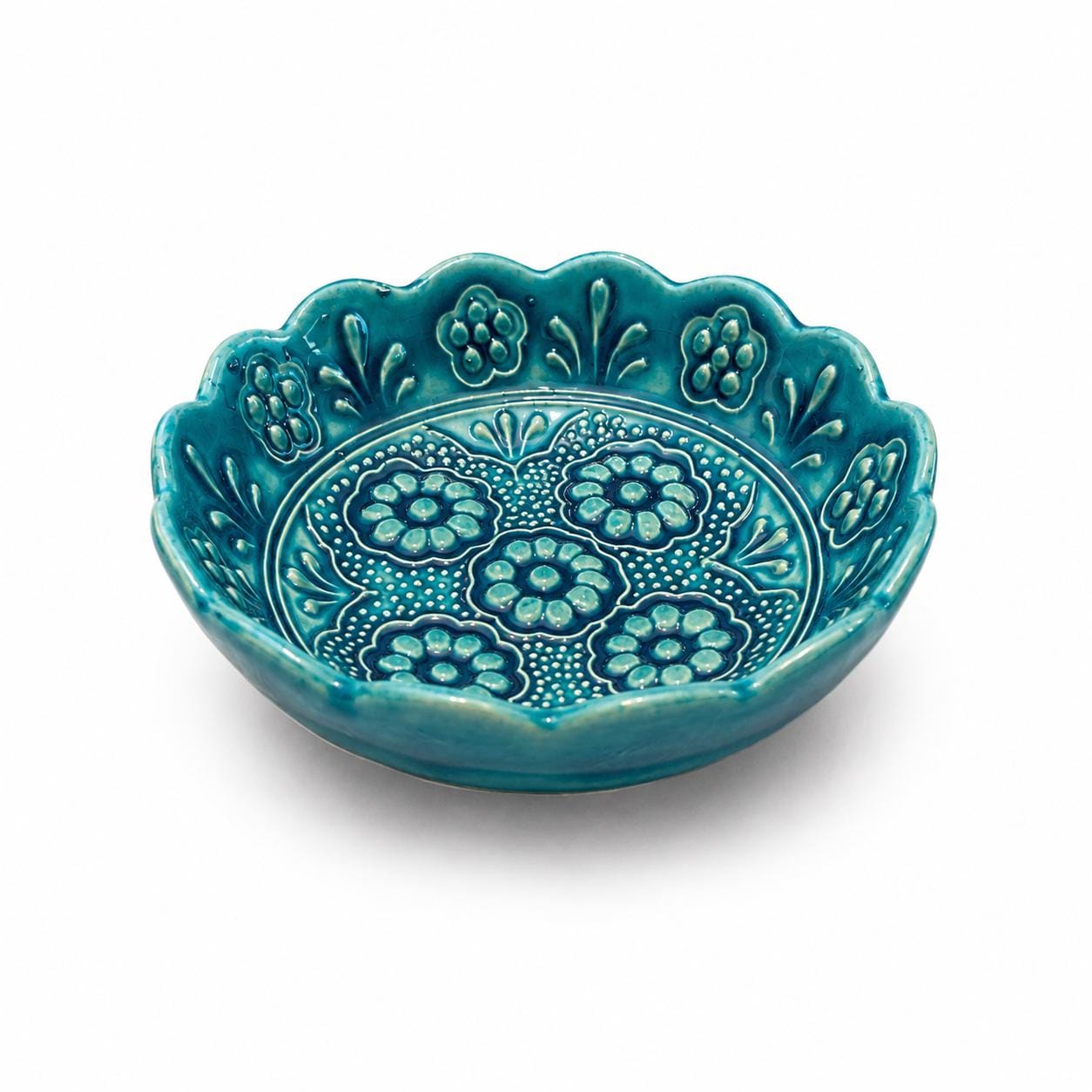 Turkish Ceramic Snack Bowl Set of 6, Blue Teal Floral Dip Bowls, 9 cm — image 3
