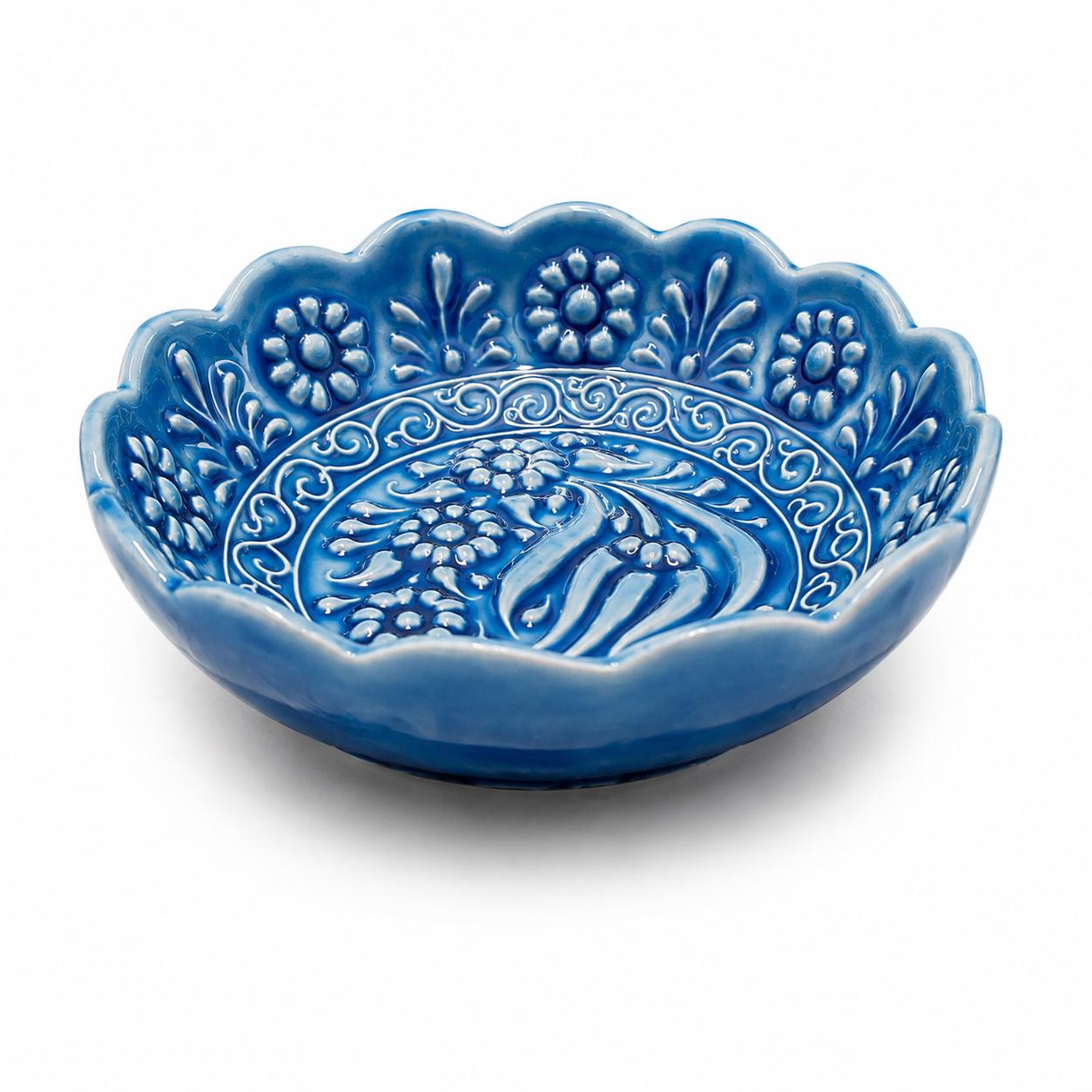 Turkish Ceramic Snack Bowl Set of 6, Blue Teal Floral Dip Bowls, 9 cm — image 4