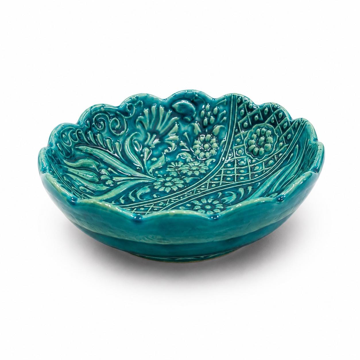 Turkish Ceramic Snack Bowl Set of 6, Blue Teal Floral Dip Bowls, 9 cm — image 5