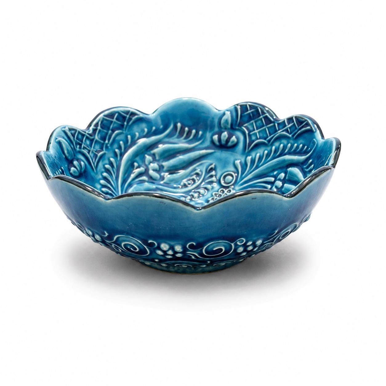 Turkish Ceramic Bowl Set of 6, Blue Teal Floral Snack Bowls, 16 cm — image 3