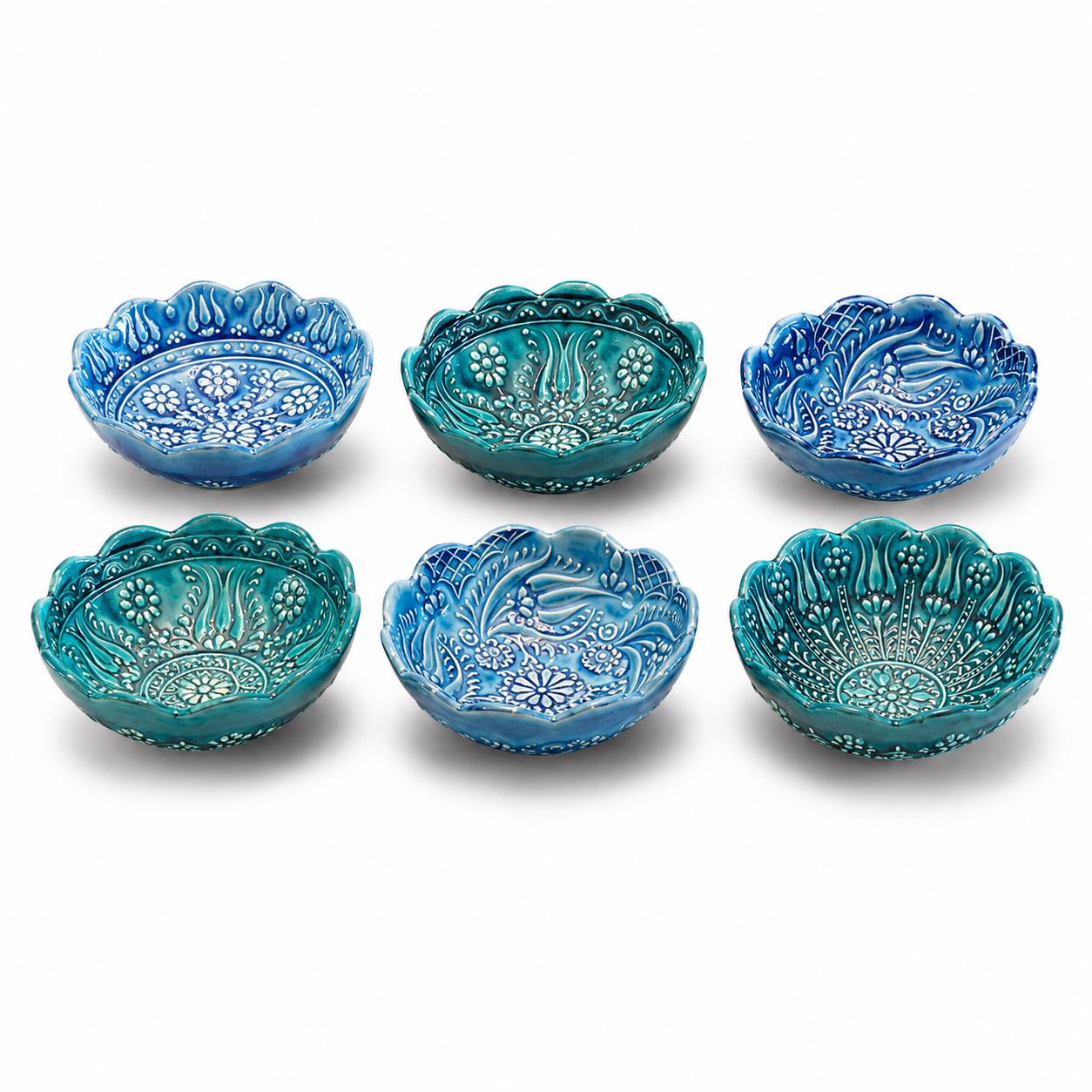 Turkish Ceramic Bowl Set of 6, Blue Teal Floral Snack Bowls, 16 cm — image 5