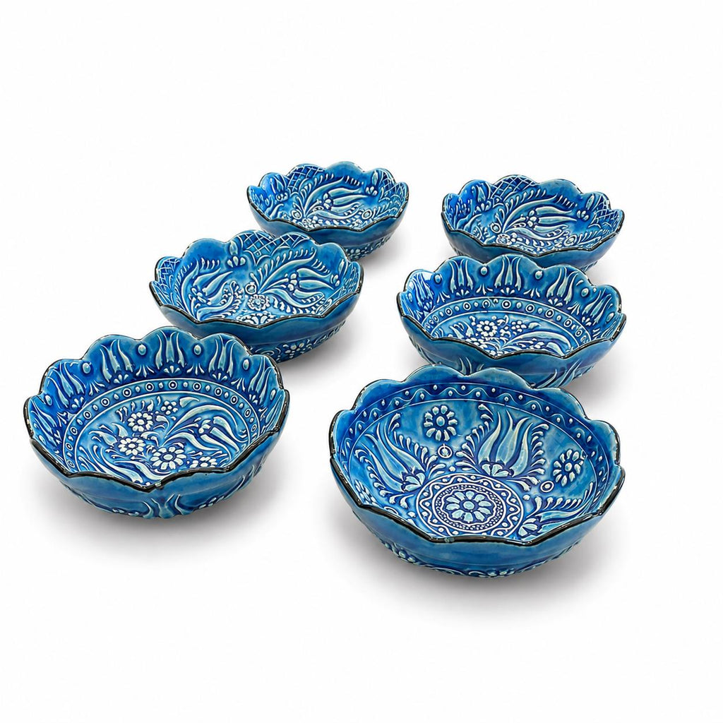 Turkish Ceramic Bowl Set of 6, Blue Teal Floral Snack Bowls, 16 cm — image 6