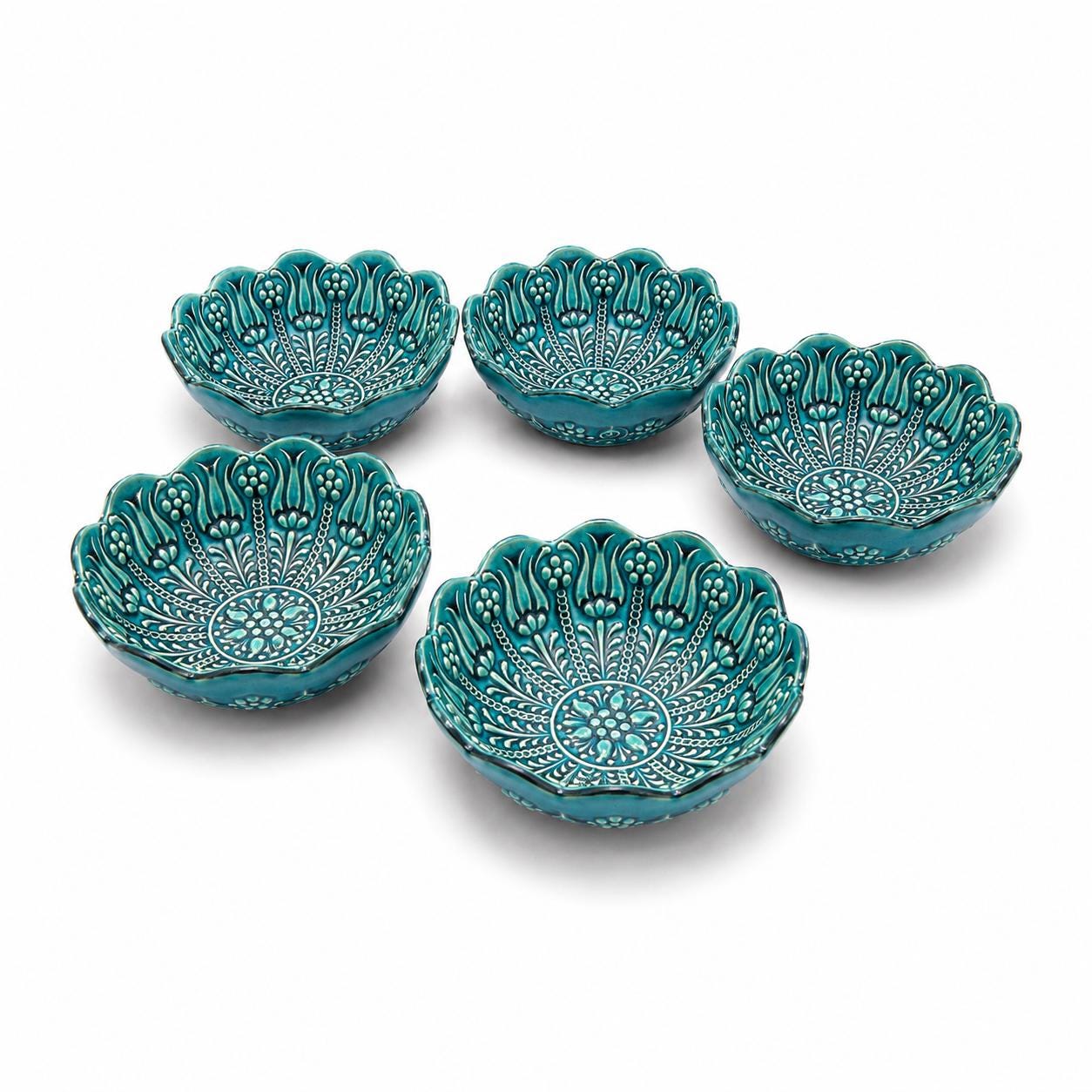 Turkish Ceramic Bowl Set of 6, Blue Teal Floral Snack Bowls, 16 cm — image 7