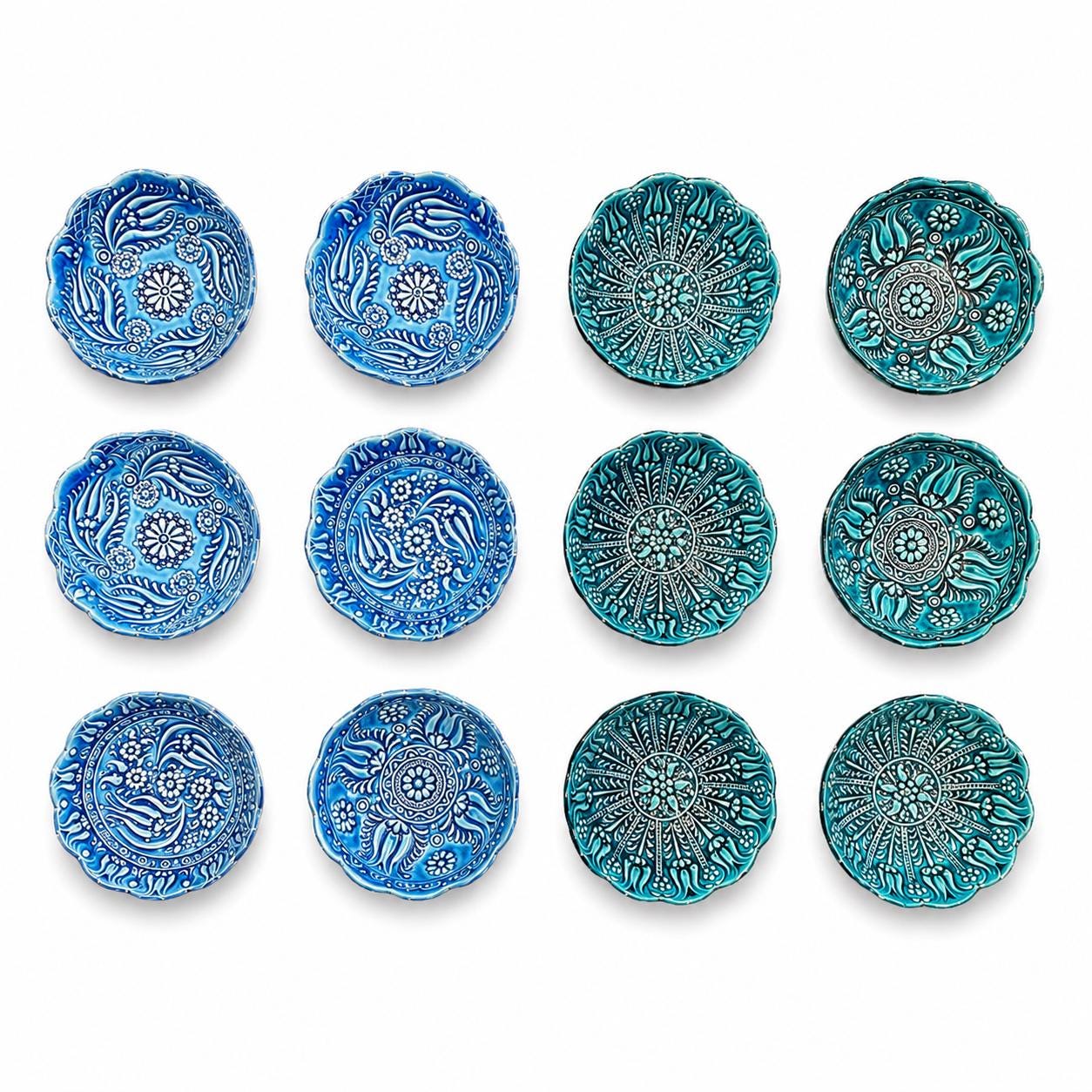 Turkish Ceramic Bowl Set of 6, Blue Teal Floral Snack Bowls, 16 cm — image 8