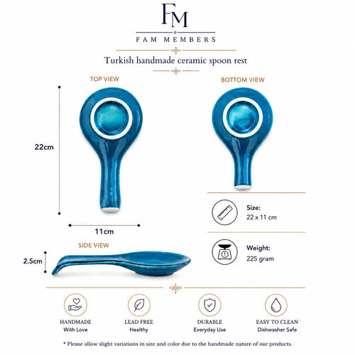 Ceramic Spoon Rest Set of 2, Blue Teal Floral Turkish Pottery, 22 cm — image 2