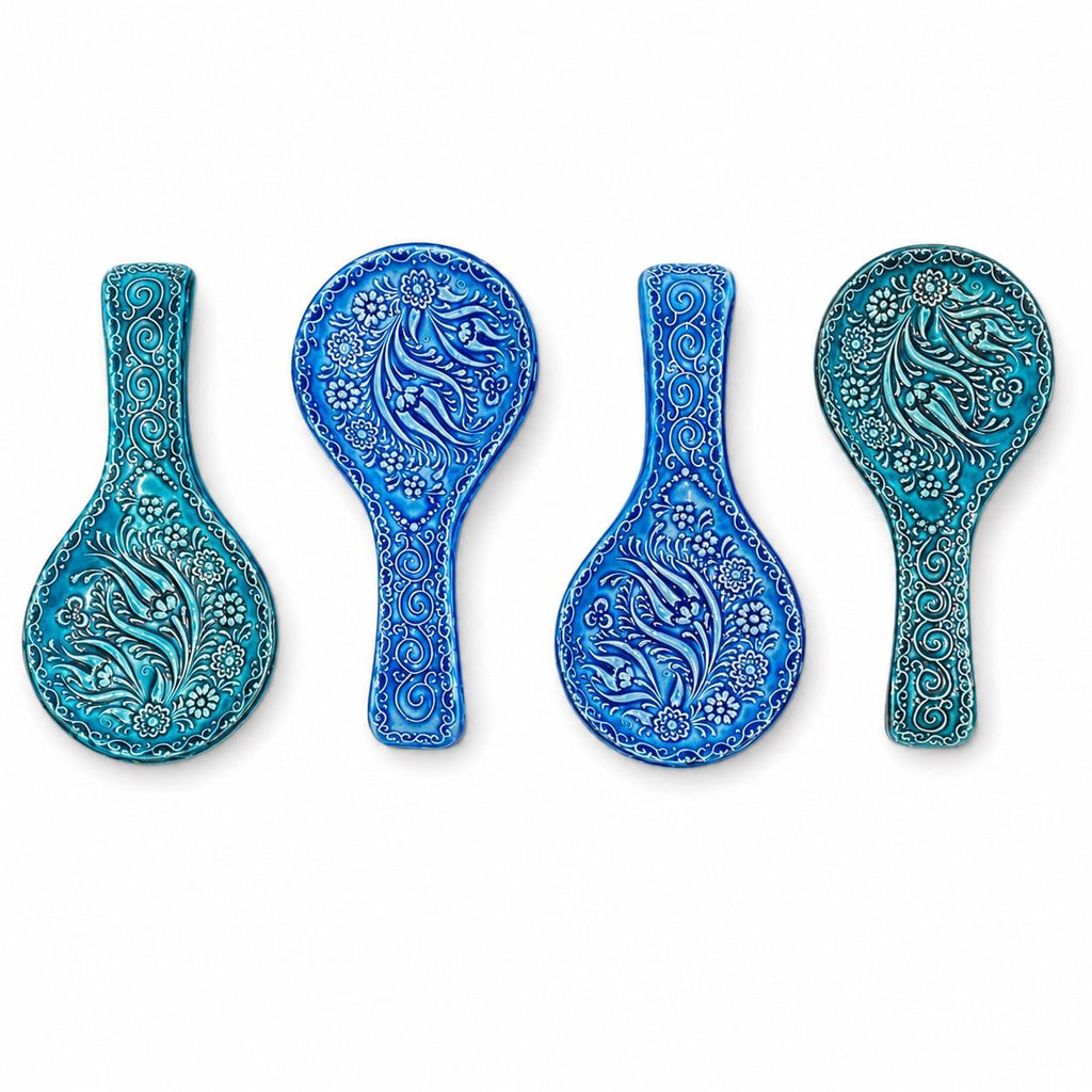 Ceramic Spoon Rest Set of 2, Blue Teal Floral Turkish Pottery, 22 cm — image 4