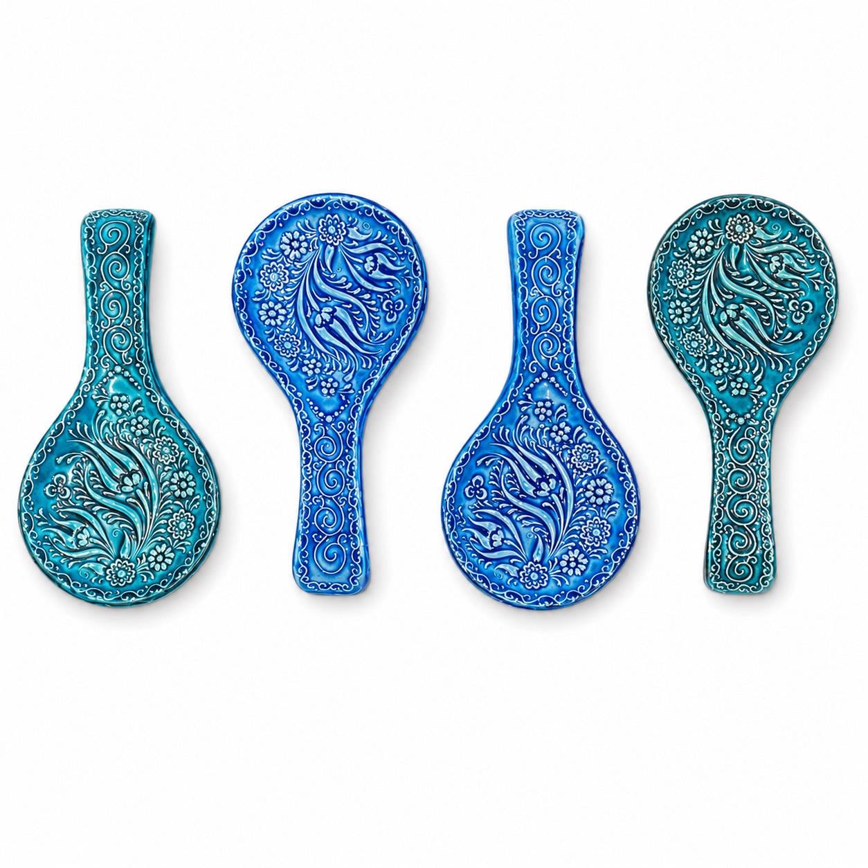 Ceramic Spoon Rest Set of 2, Blue Teal Floral Turkish Pottery, 22 cm — image 4