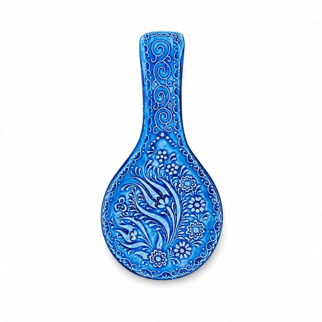 Ceramic Spoon Rest Set of 2, Blue Teal Floral Turkish Pottery, 22 cm — image 5