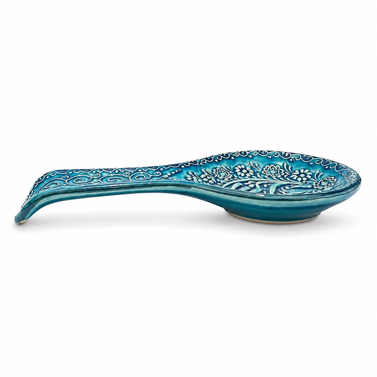 Ceramic Spoon Rest Set of 2, Blue Teal Floral Turkish Pottery, 22 cm — image 6