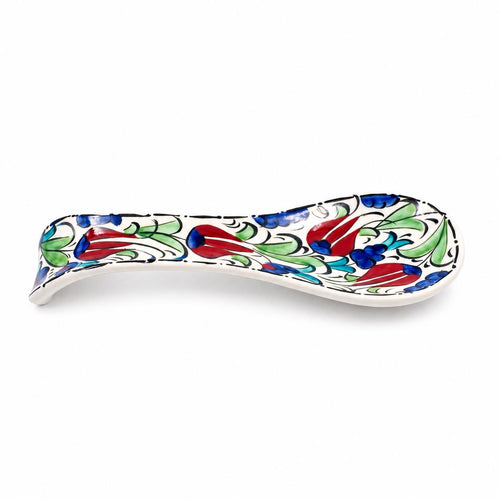 Hand-Painted Ceramic Spoon Rest, Ottoman Model Floral Utensil Holder, Turkish Pottery Kitchen Gift — image 2