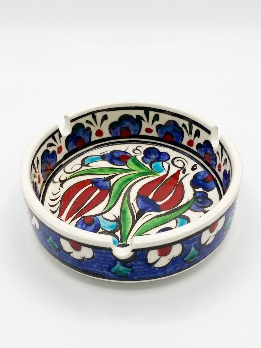 Set of 2 Hand-Painted Ottoman Ceramic Ashtrays, Blue & White Turkish Pottery, 10.5 cm — image 4