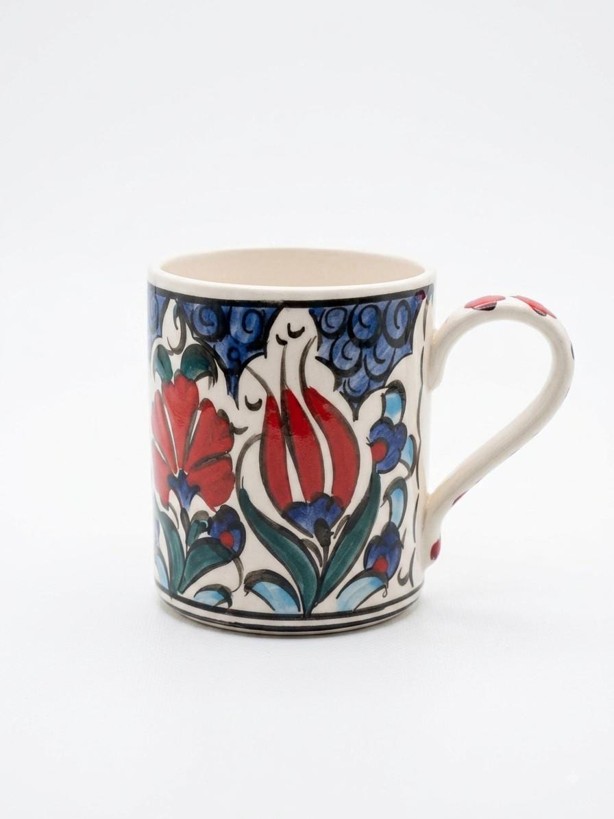 Set of 2 Hand-Painted Ceramic Mugs, Ottoman Style Floral Turkish Pottery Coffee Cups — image 2