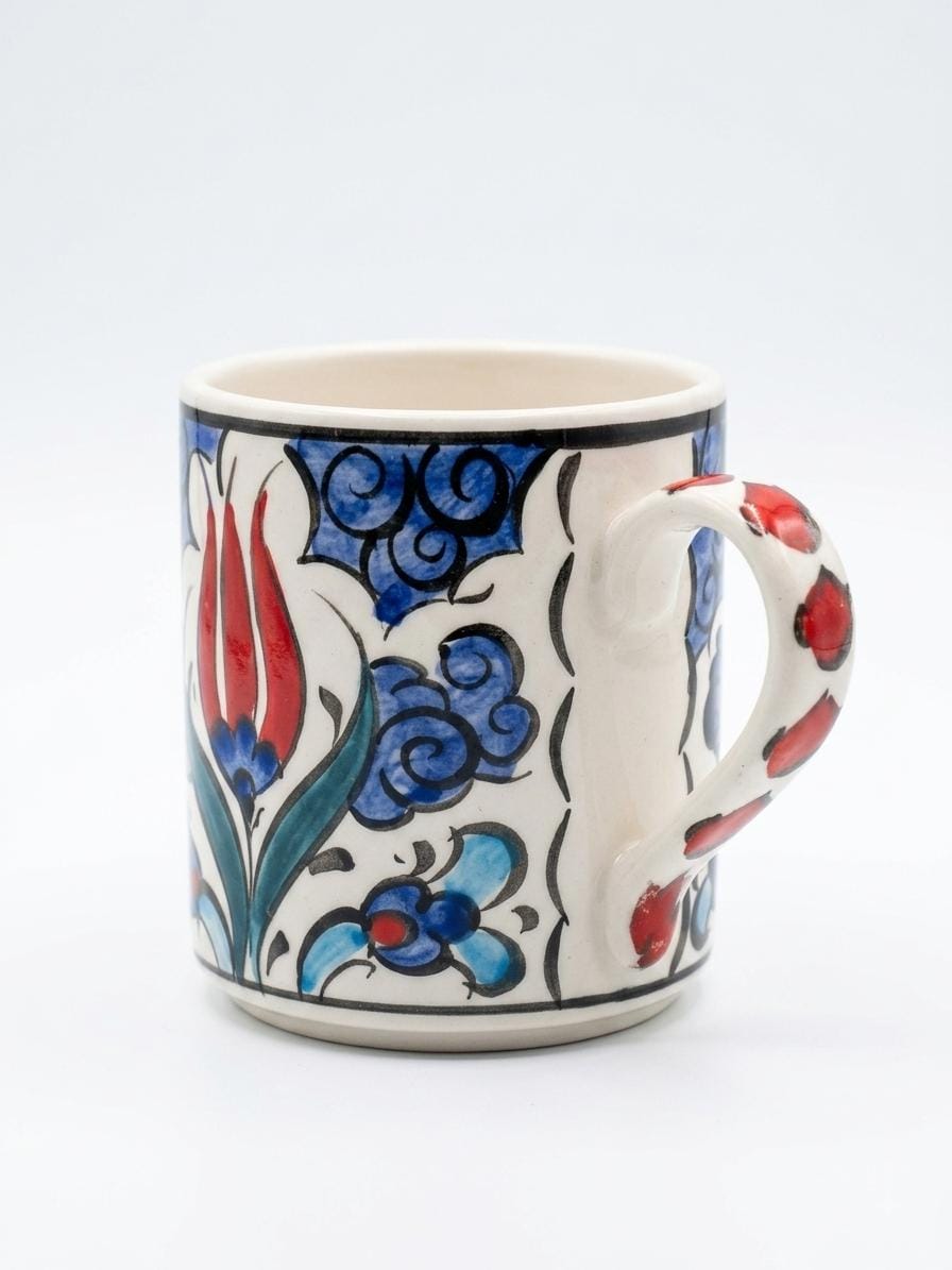 Set of 2 Hand-Painted Ceramic Mugs, Ottoman Style Floral Turkish Pottery Coffee Cups — image 3