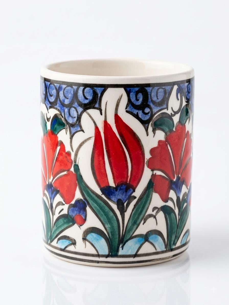 Set of 2 Hand-Painted Ceramic Mugs, Ottoman Style Floral Turkish Pottery Coffee Cups — image 4